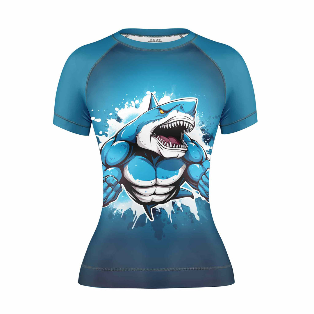 RASHGUARD FEMME MANCHES COURTES SHARK BEAST