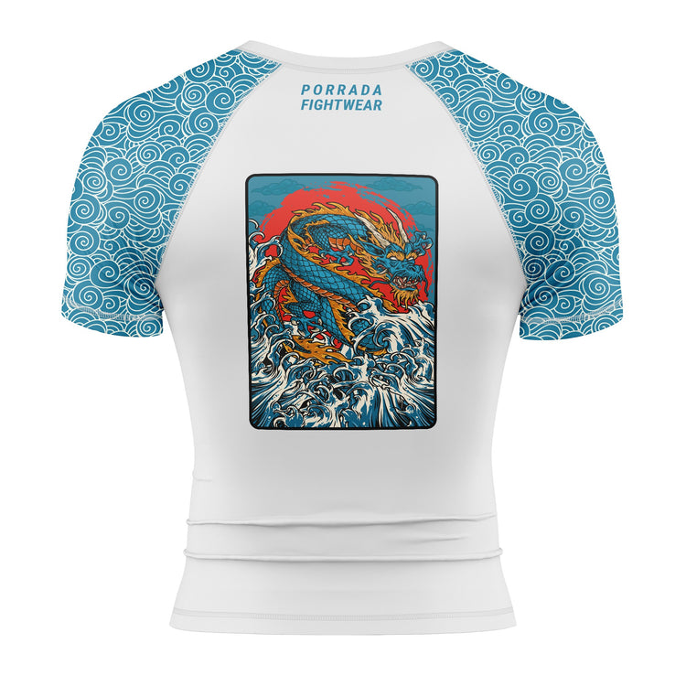 Back of Azure Dragon short-sleeve rash guard for BJJ and MMA