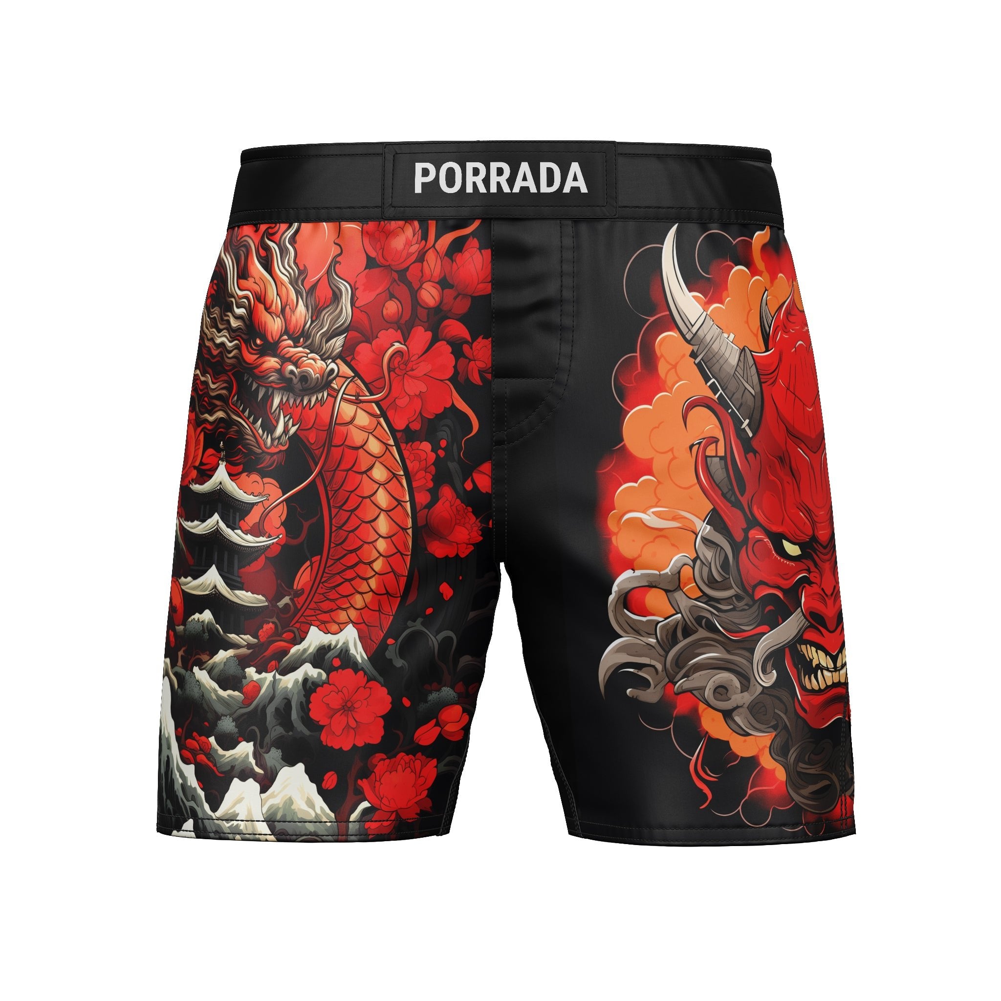 FITNOW MMA Grappling Shorts – Dragon Graphic, Black, Cage Fight Kickboxing Fighter Style