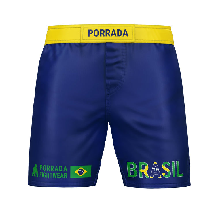 Brazil MMA fight shorts in blue with yellow waistband 