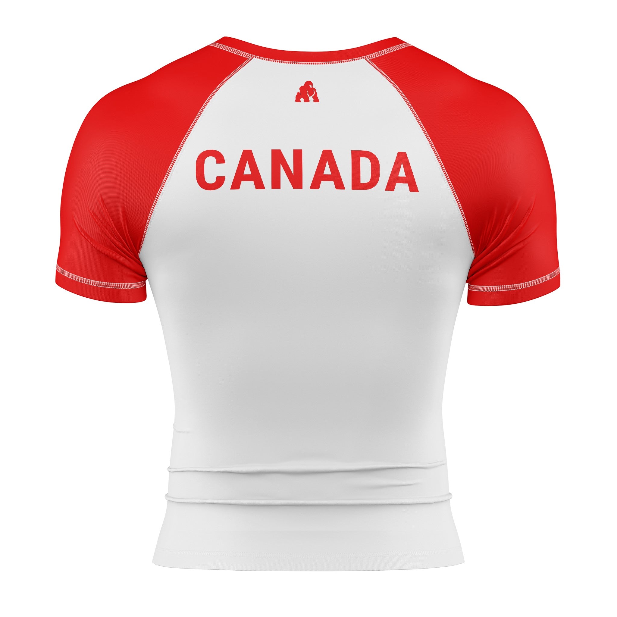 Back of men's Canada red short sleeve rash guard for BJJ and MMA 