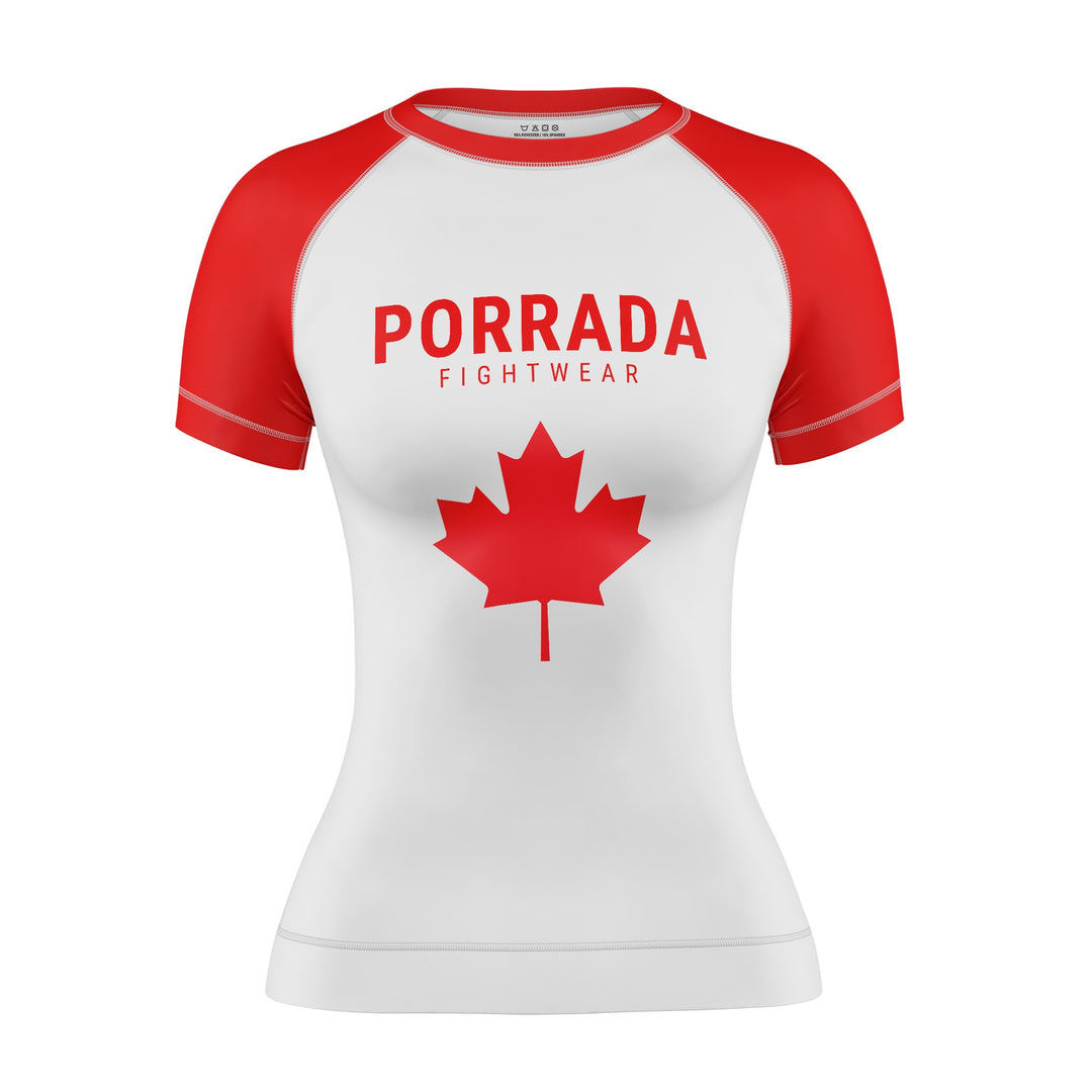 Women's red white Canada short sleeve rash guard for BJJ and MMA 