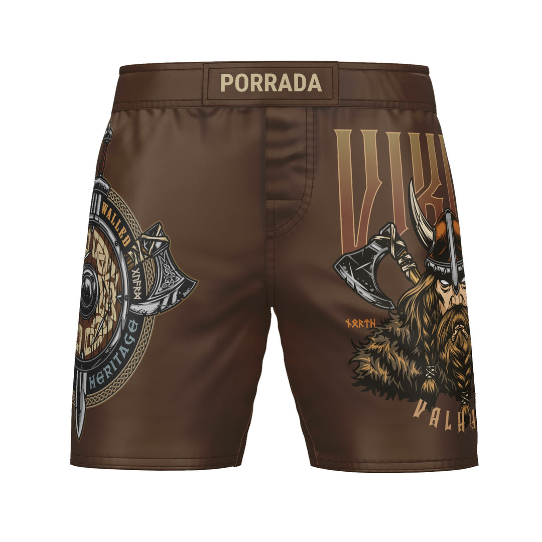 Viking Warrior MMA fight shorts in blue with yellow waistband 