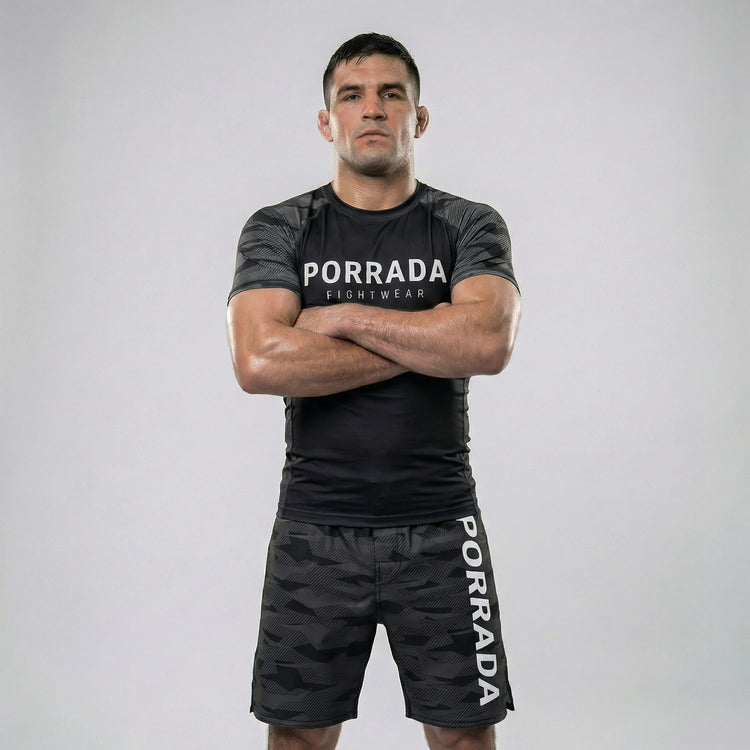 Black camo fight shorts for BJJ and MMA