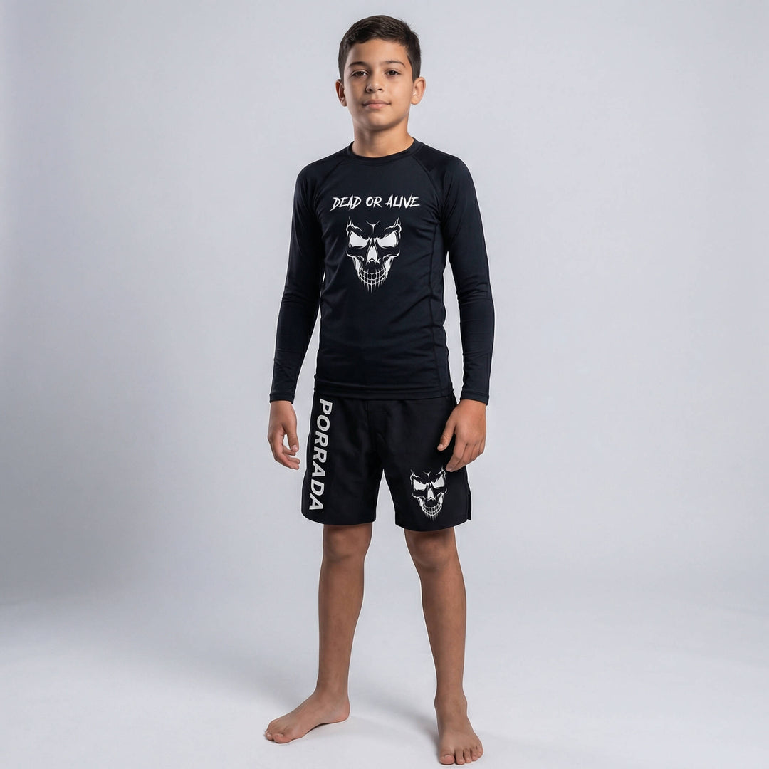 Children’s black fight shorts for martial arts and grappling 