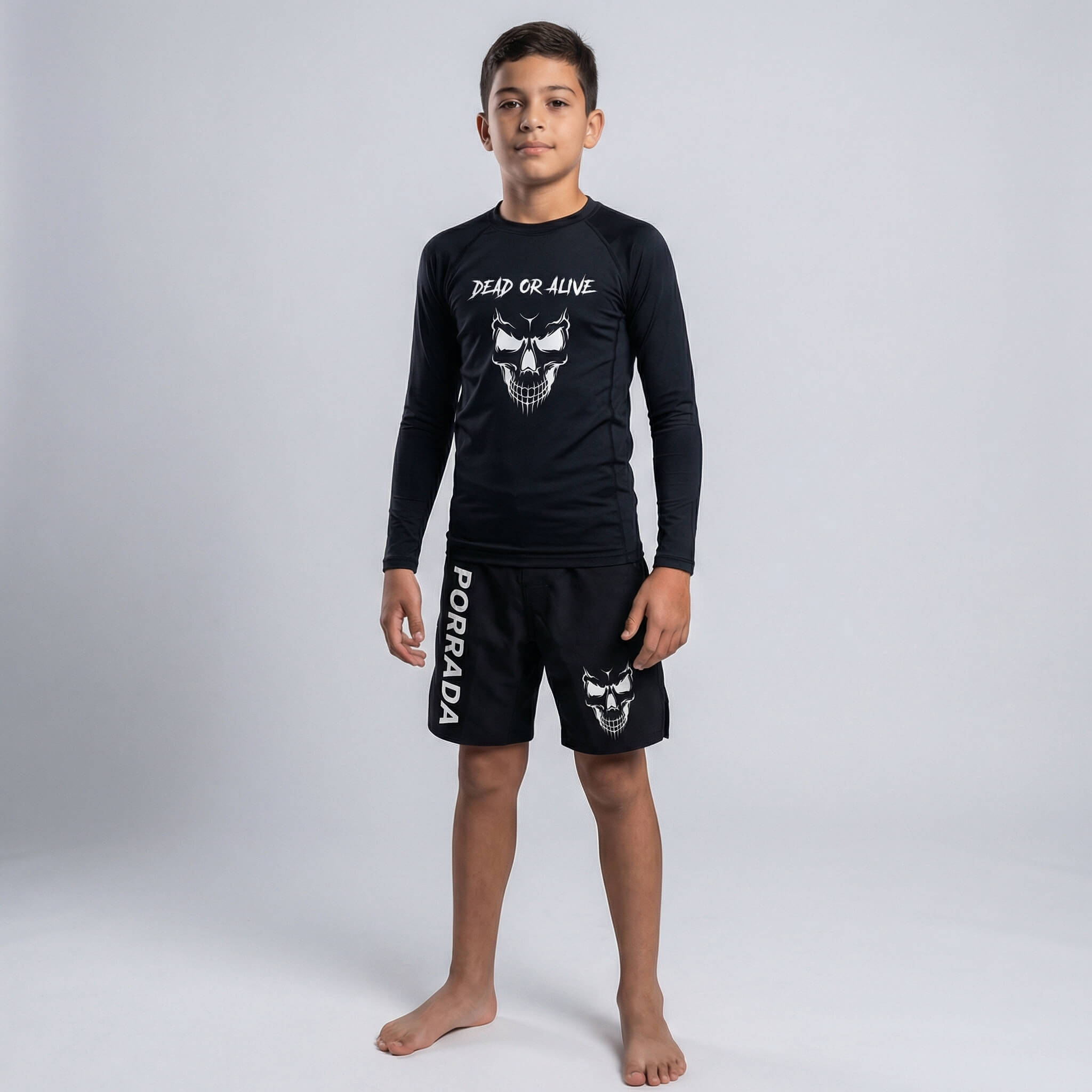 Children’s black fight shorts for martial arts and grappling 