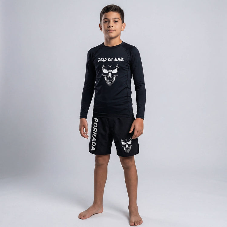 Children’s black fight shorts for martial arts and grappling 