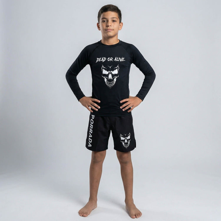Kids’ Skull fight shorts perfect for BJJ and MMA training