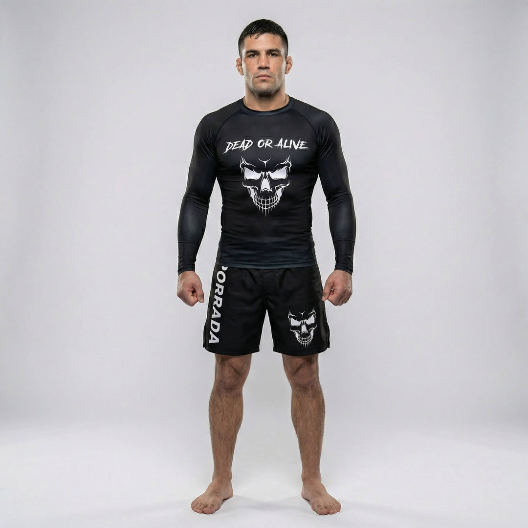 Men’s grappling rash guard with skull design for high-intensity training