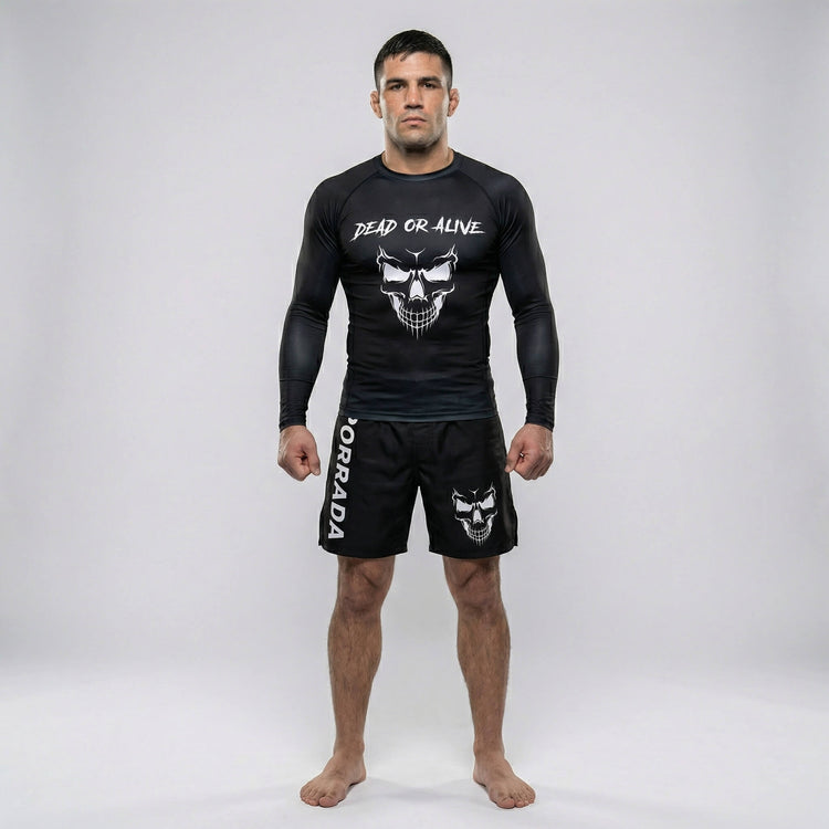 Men’s grappling rash guard with skull design for high-intensity training