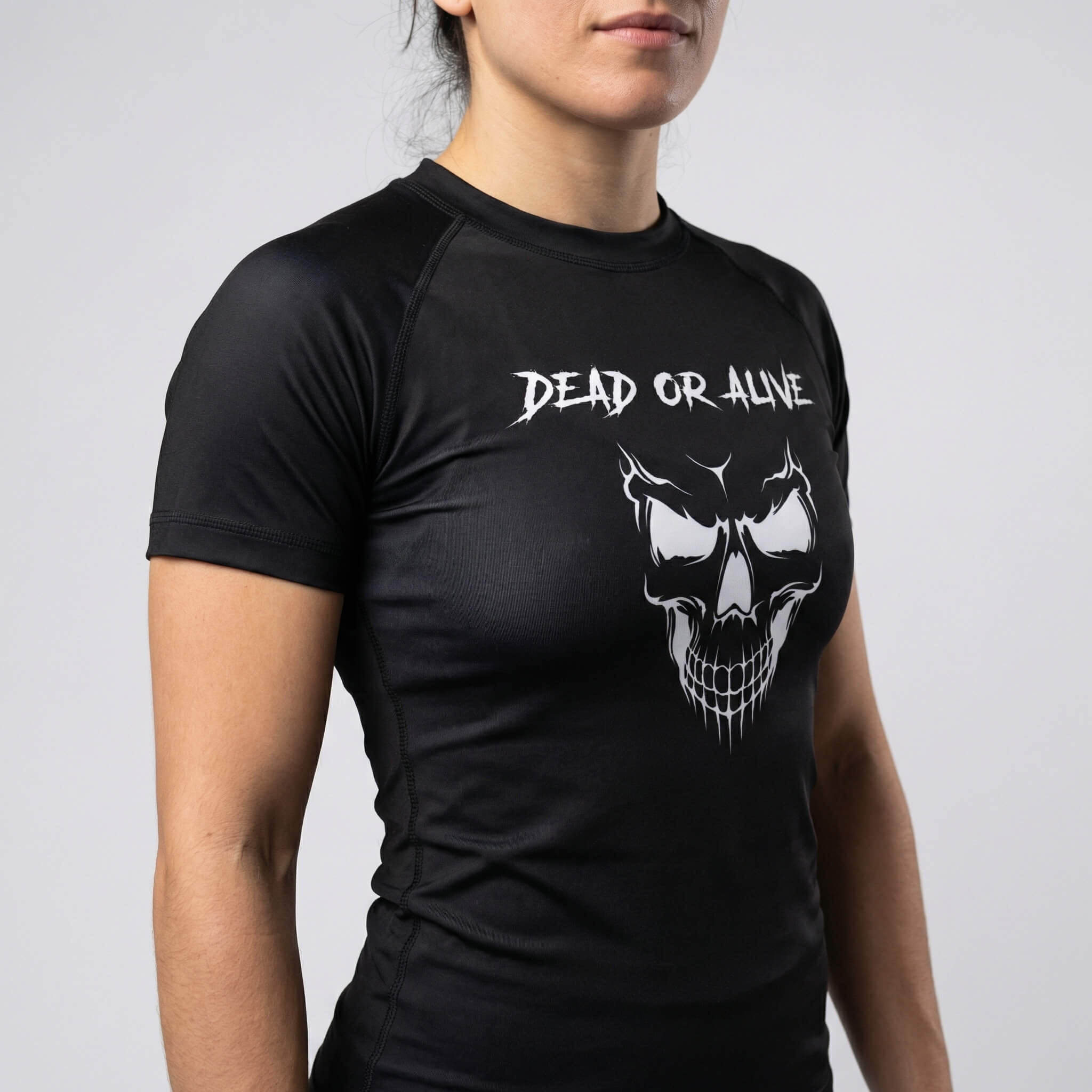 Women's Skull short-sleeve rash guard for BJJ and MMA training