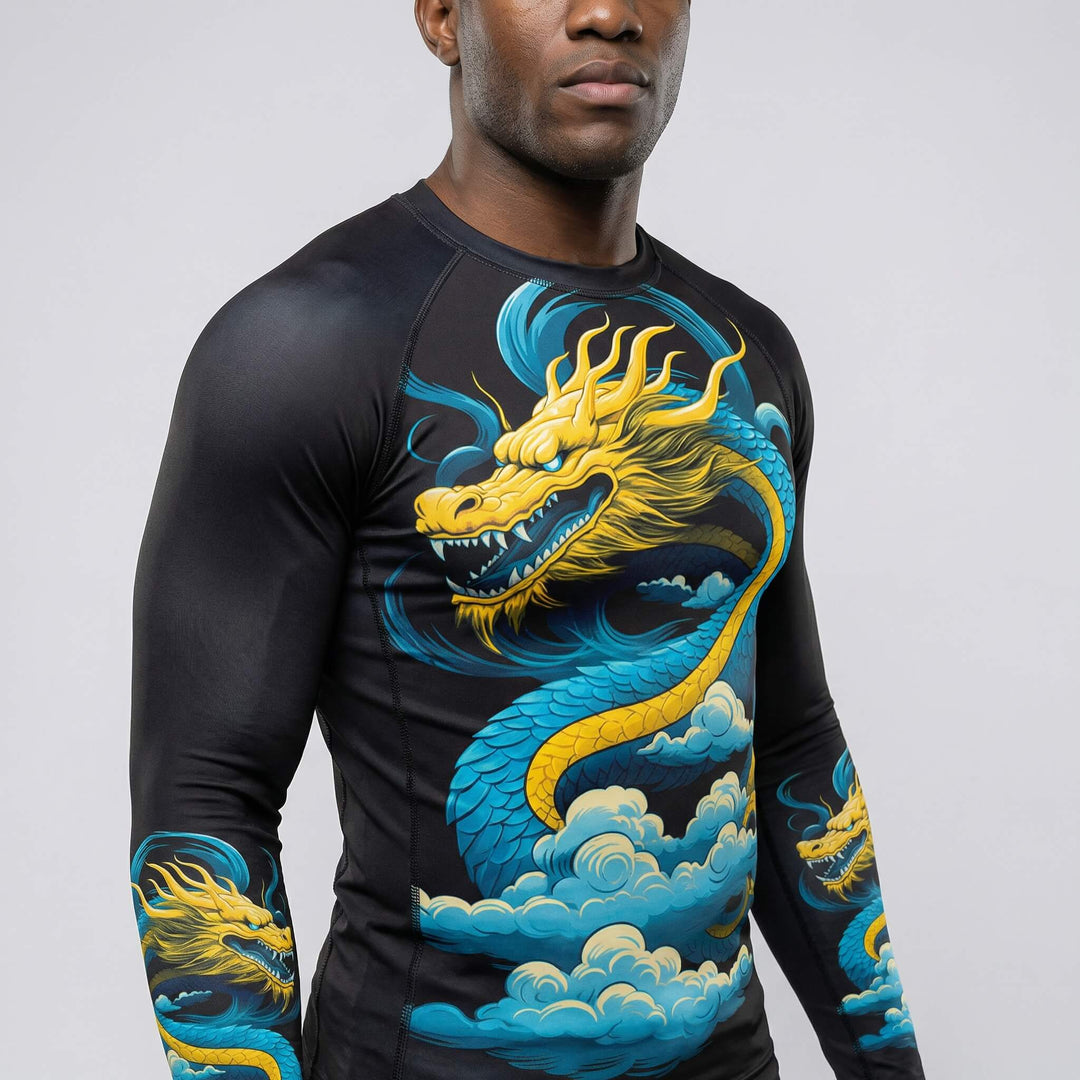 Blue Dragon long-sleeve rash guard for BJJ and MMA training
