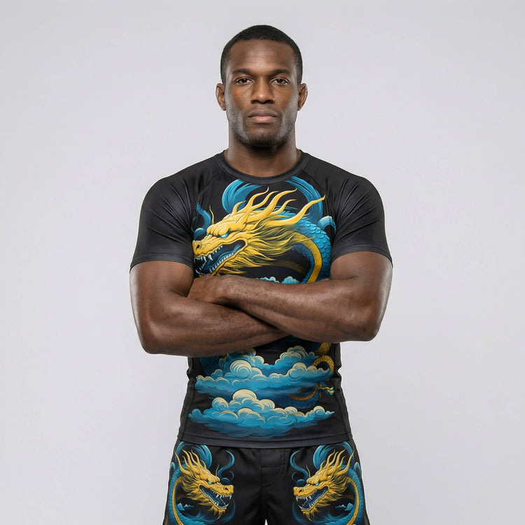Blue Dragon short-sleeve rash guard for BJJ and MMA training