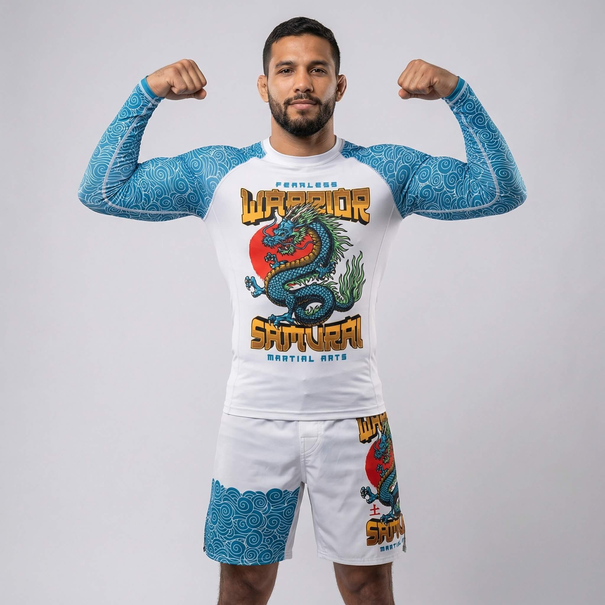 Men’s fight shorts with Azure Dragon print, ideal for training and competition