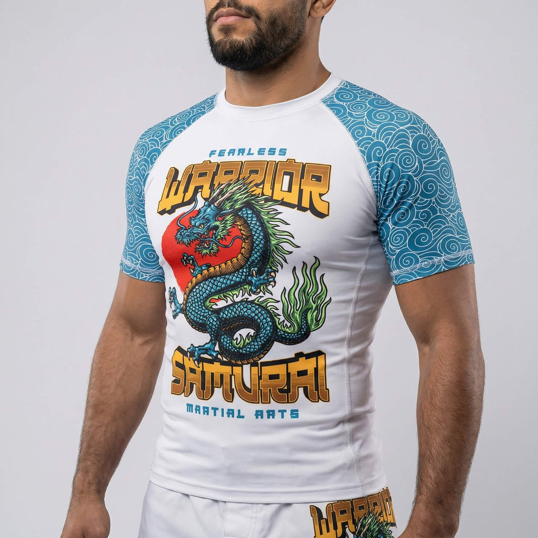Men’s Azure Dragon short-sleeve rash guard for BJJ and MMA training