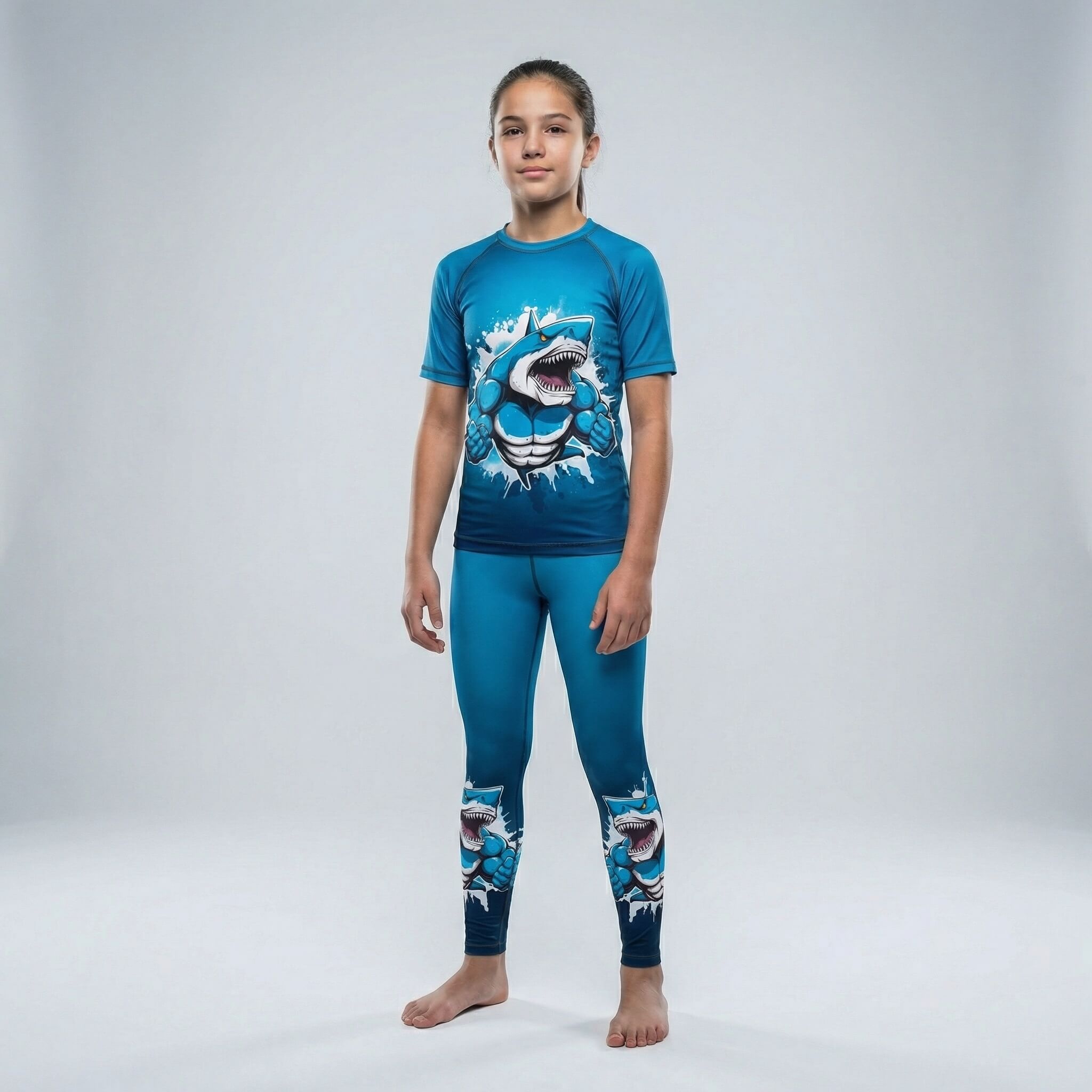 Kids' Blue Shark Beast grappling spats for BJJ and MMA