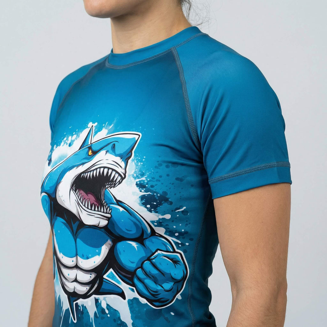 Shark Beast women’s short sleeve rash guard for BJJ and MMA
