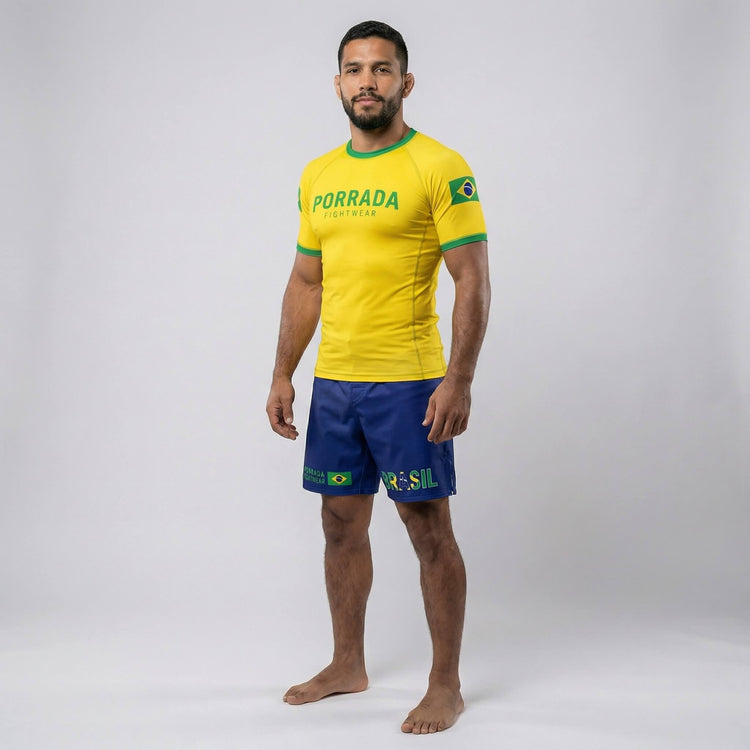 Brazil flag short sleeve rash guard for BJJ and MMA