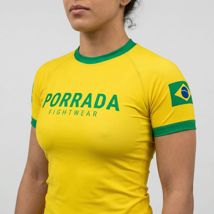 Brazil flag women’s short sleeve rash guard for BJJ and MMA