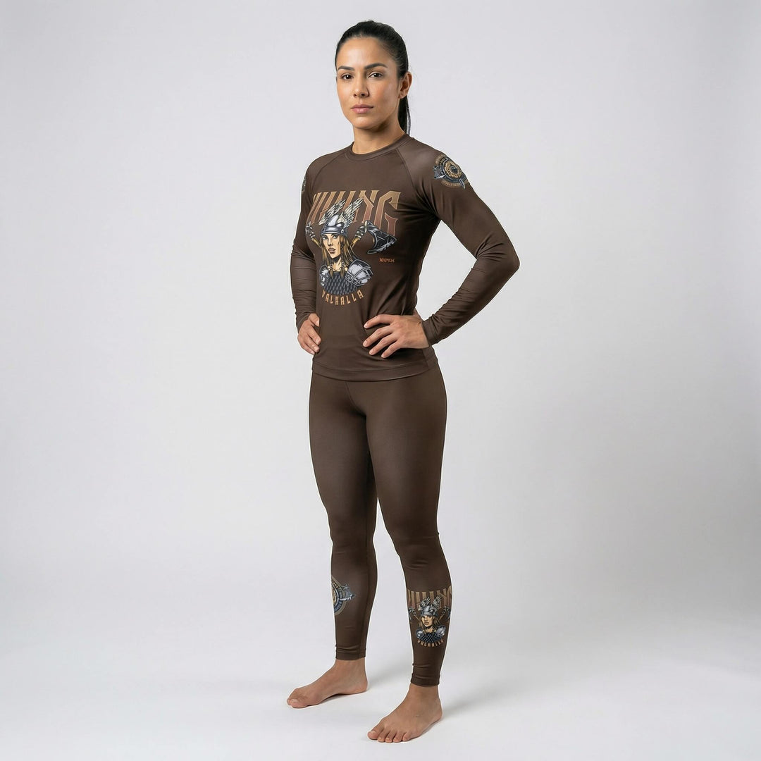 Women’s performance rash guard with Viking Warrior artwork for BJJ and MMA