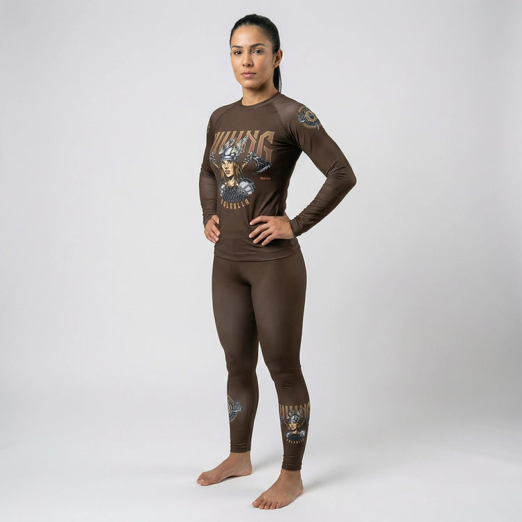 Women’s performance rash guard with Viking Warrior artwork for BJJ and MMA