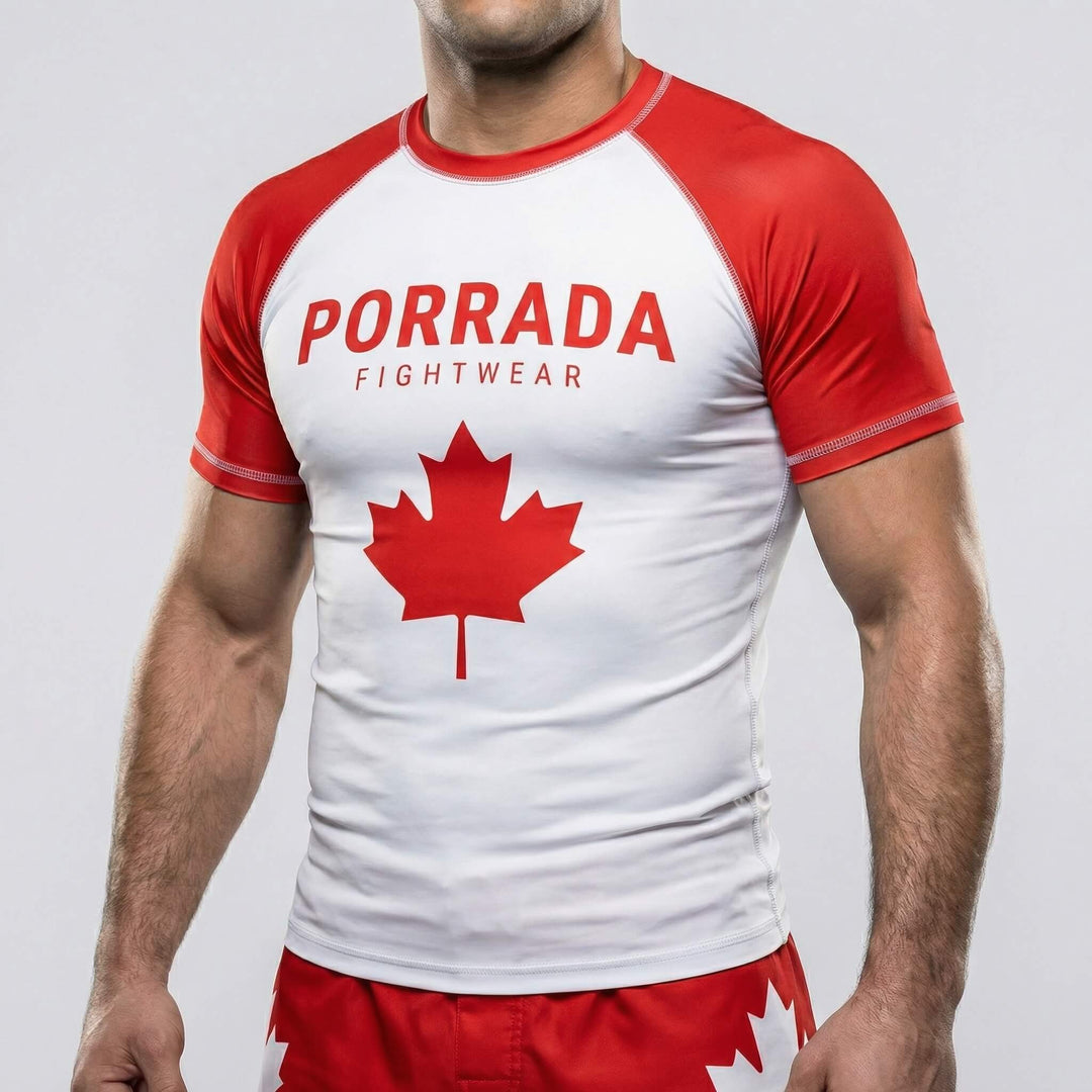 Canada Flag Short Sleeve Rash Guard designed for training and competition