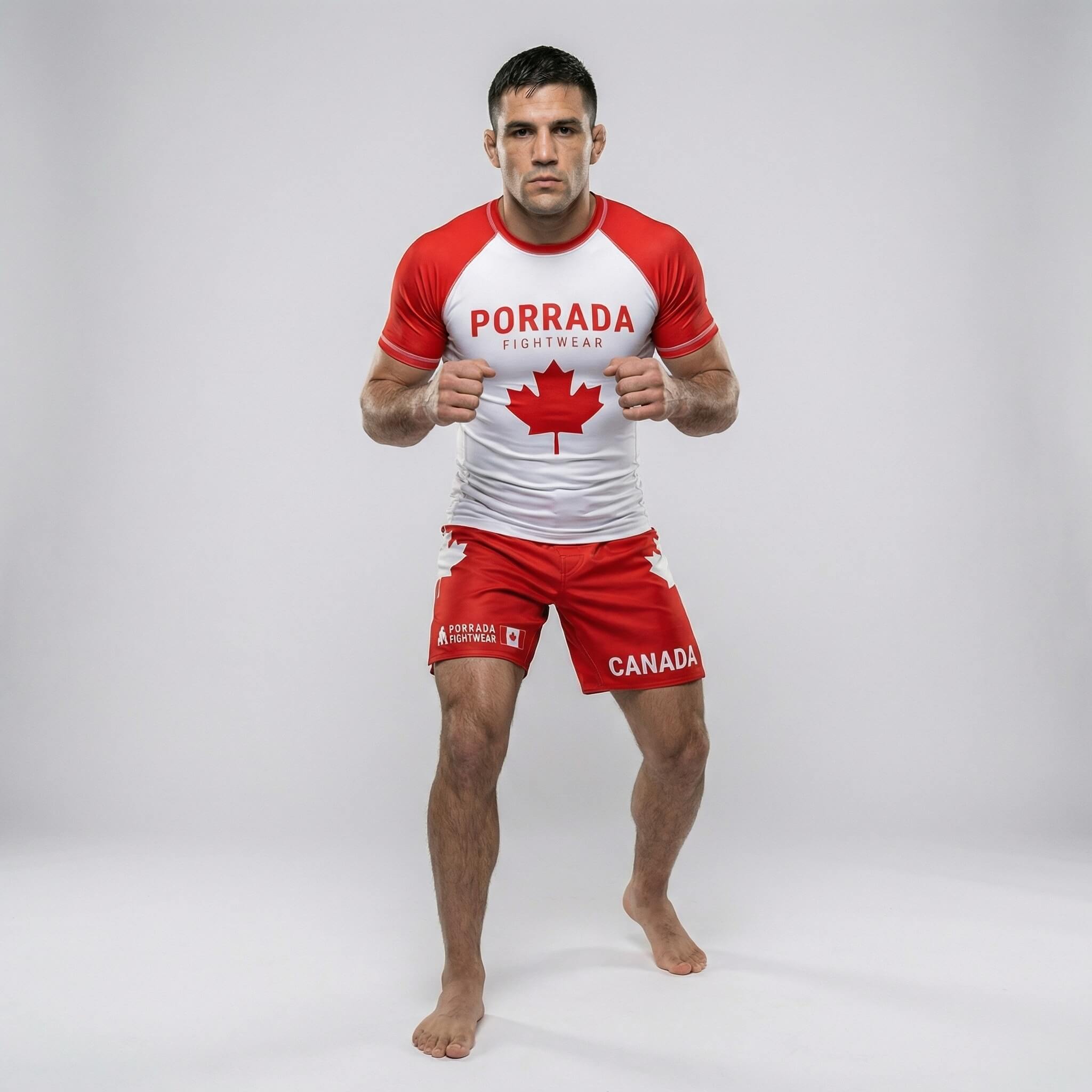 Men's short-sleeved rash guard with Canada Flag designed for BJJ and MMA 
