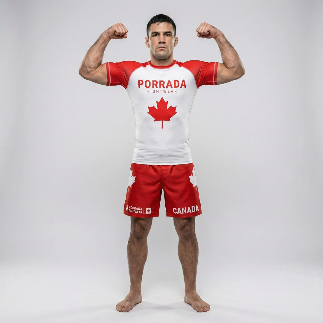 Competition-ready MMA/BJJ Canada flag fight shorts for trainings