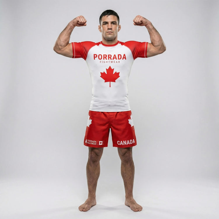 Competition-ready MMA/BJJ Canada flag fight shorts for trainings