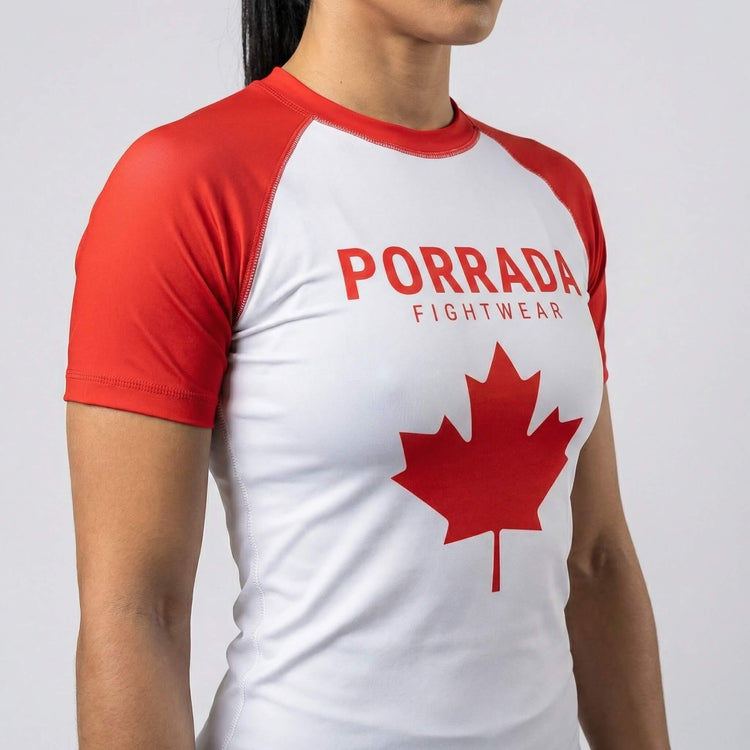 Women’s Canada flag short-sleeve rash guard for BJJ and MMA training