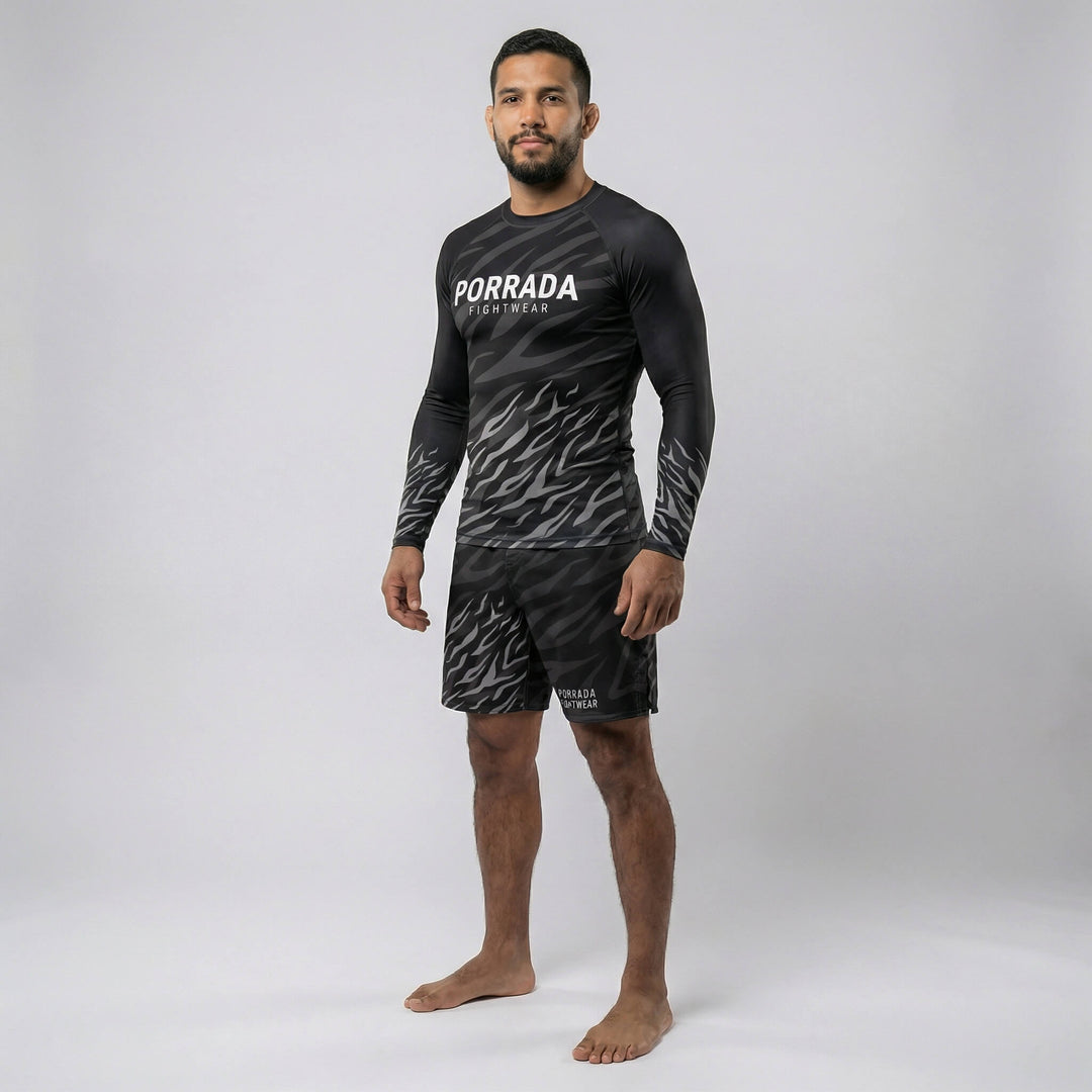 Performance men’s rash guard with Black Belt competition ranking for BJJ and MMA
