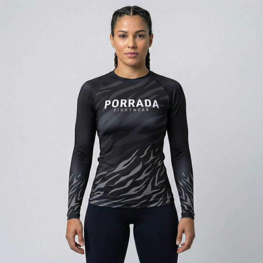 Black Belt ranked women’s rash guard designed for grappling and competition