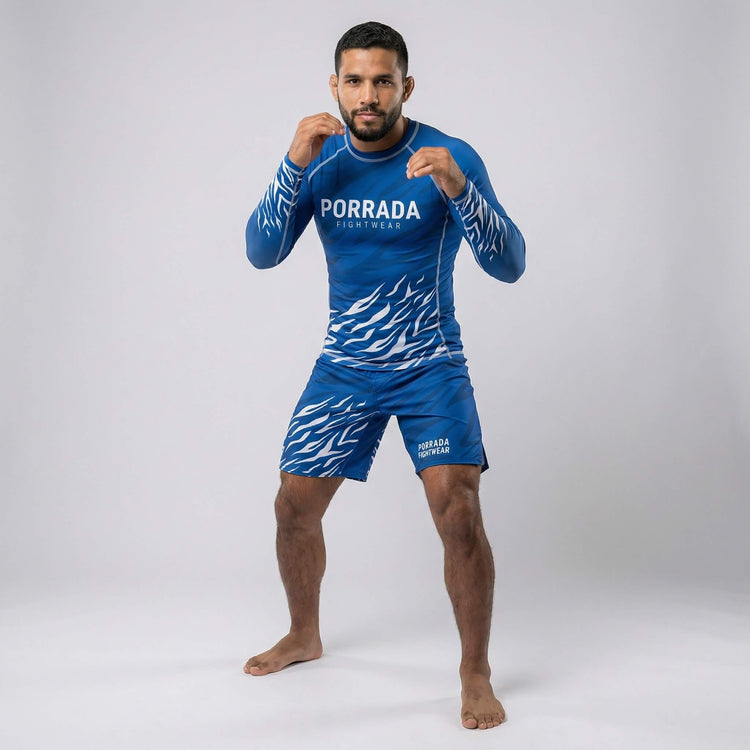 Blue belt-ranked rash guard for BJJ and MMA