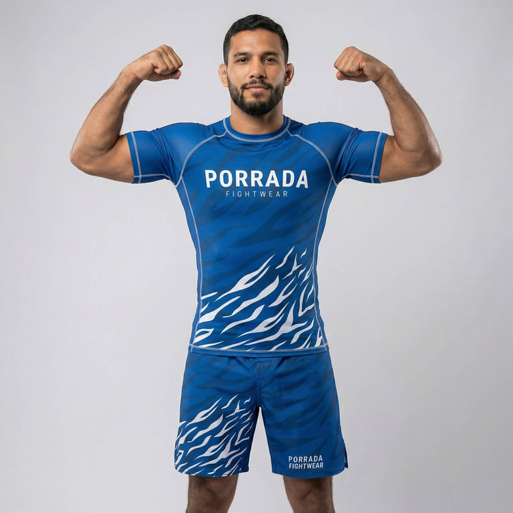 Athletic blue belt competition ranked fight shorts