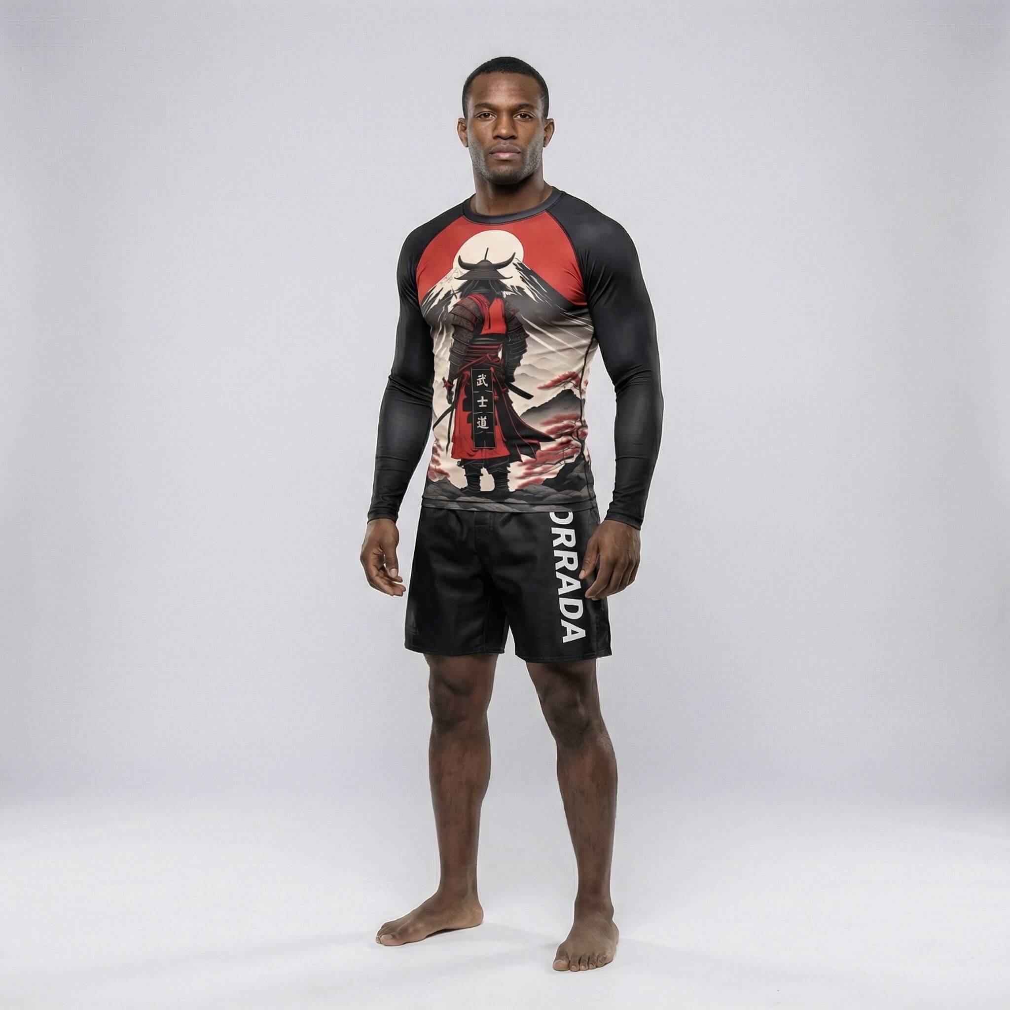 Samurai long-sleeve rash guard for grappling and combat sports