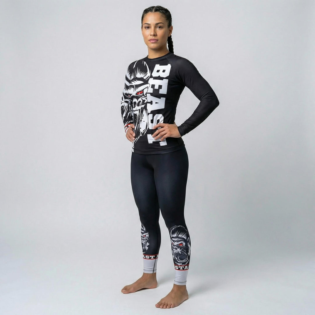 Long sleeve Gorilla Beast rash guard designed for female BJJ and MMA athletes