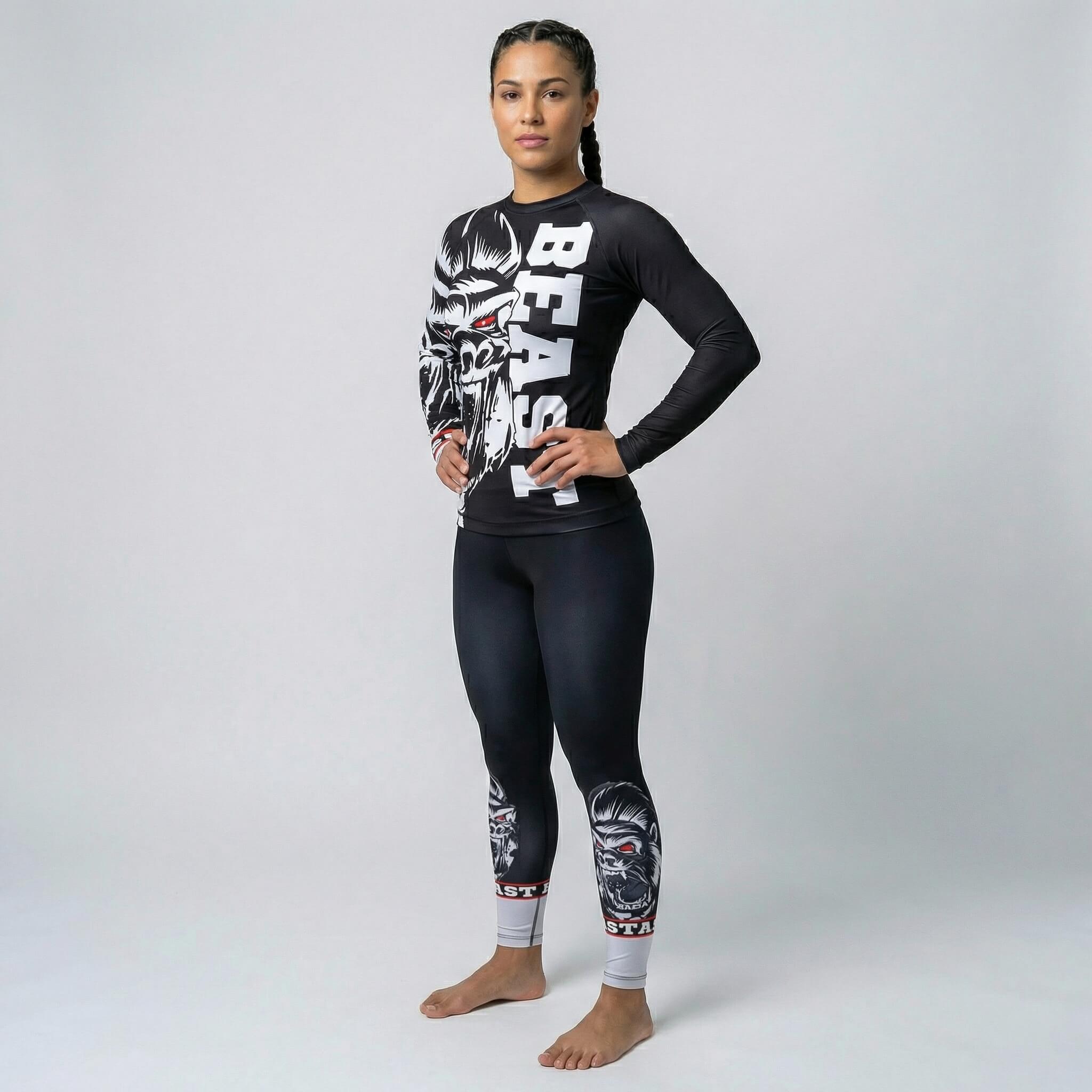 Long sleeve Gorilla Beast rash guard designed for female BJJ and MMA athletes