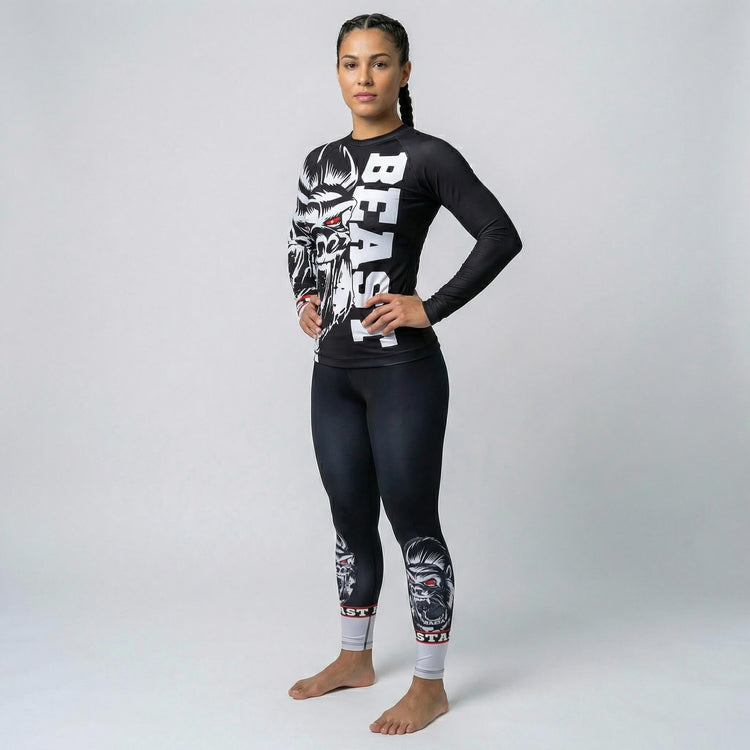 Long sleeve Gorilla Beast rash guard designed for female BJJ and MMA athletes