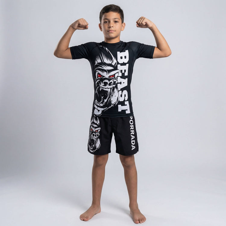 Gorilla Beast short sleeve rash guard for kids' BJJ and MMA training