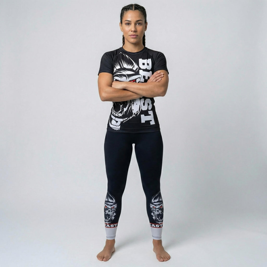 Women’s short sleeve Gorilla Beast rash guard for BJJ and MMA training