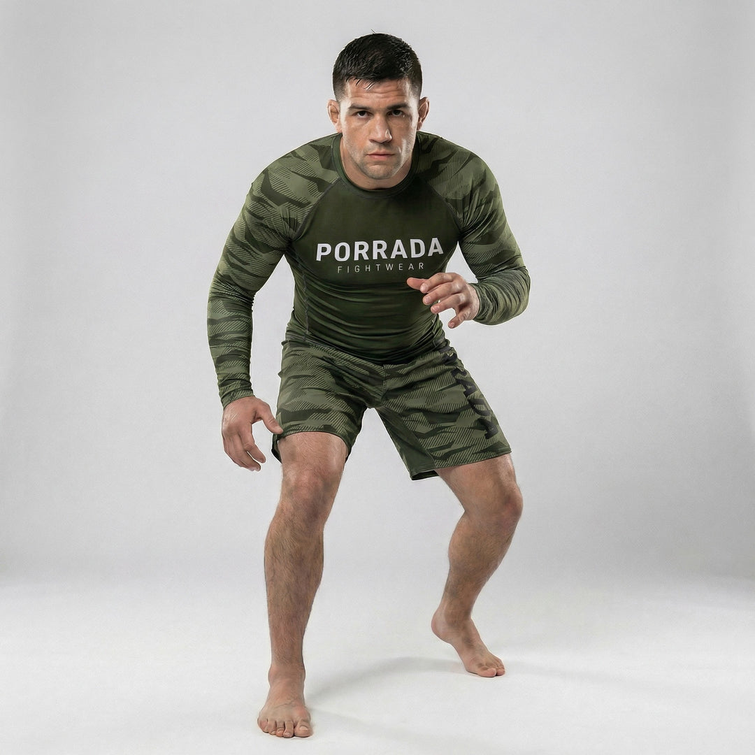 Green camo fight shorts for BJJ and MMA