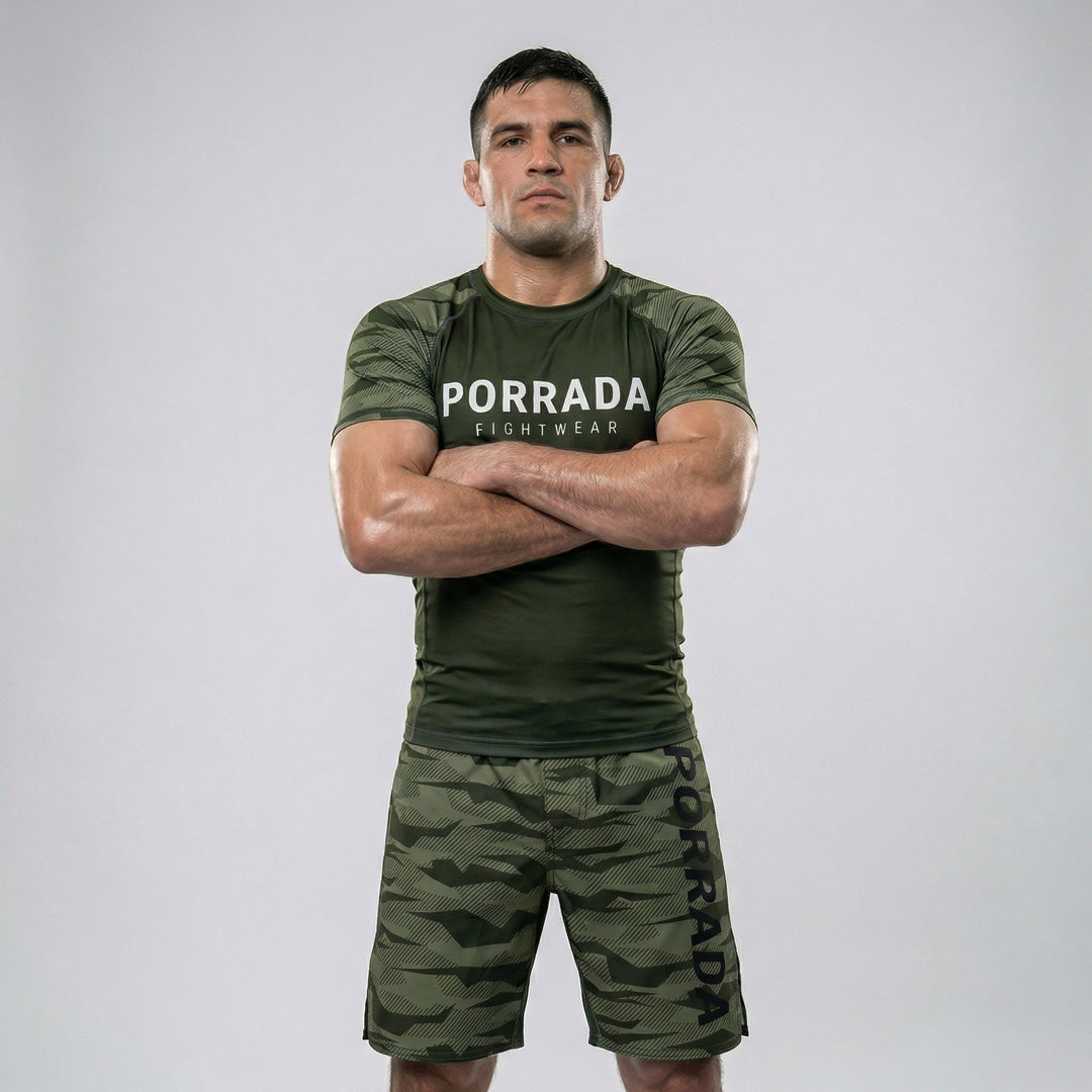 Green camo fight shorts for BJJ and MMA