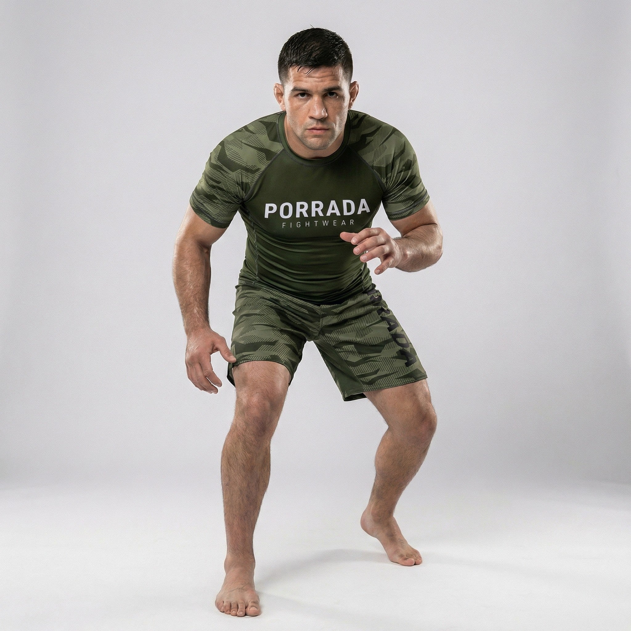 Green camo short sleeve rash guard for BJJ and MMA