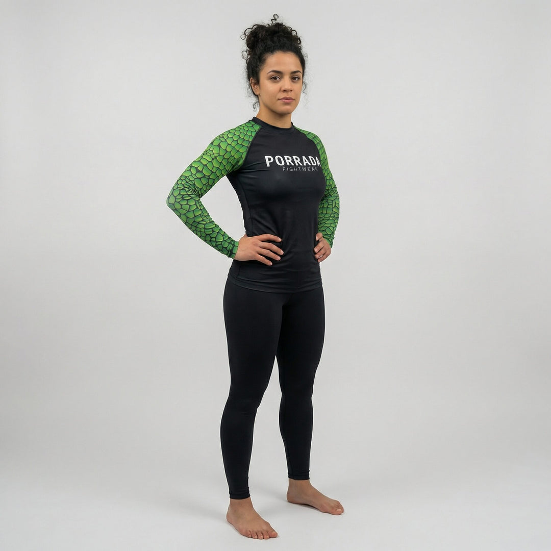 Women’s grappling long sleeve rash guard featuring Croco design for BJJ and MMA