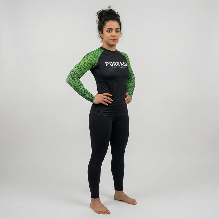 Women’s grappling long sleeve rash guard featuring Croco design for BJJ and MMA