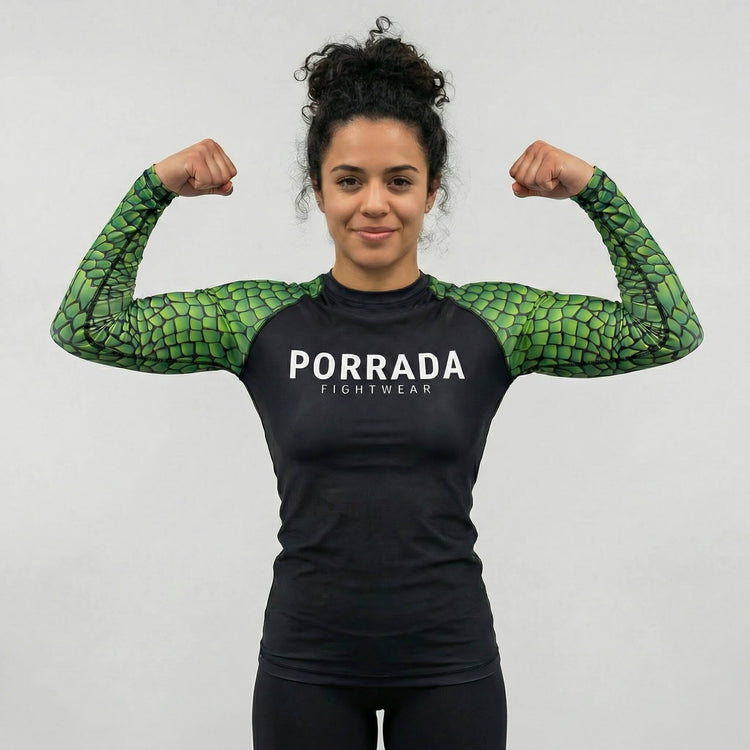 Performance women’s long sleeve rash guard for BJJ and MMA