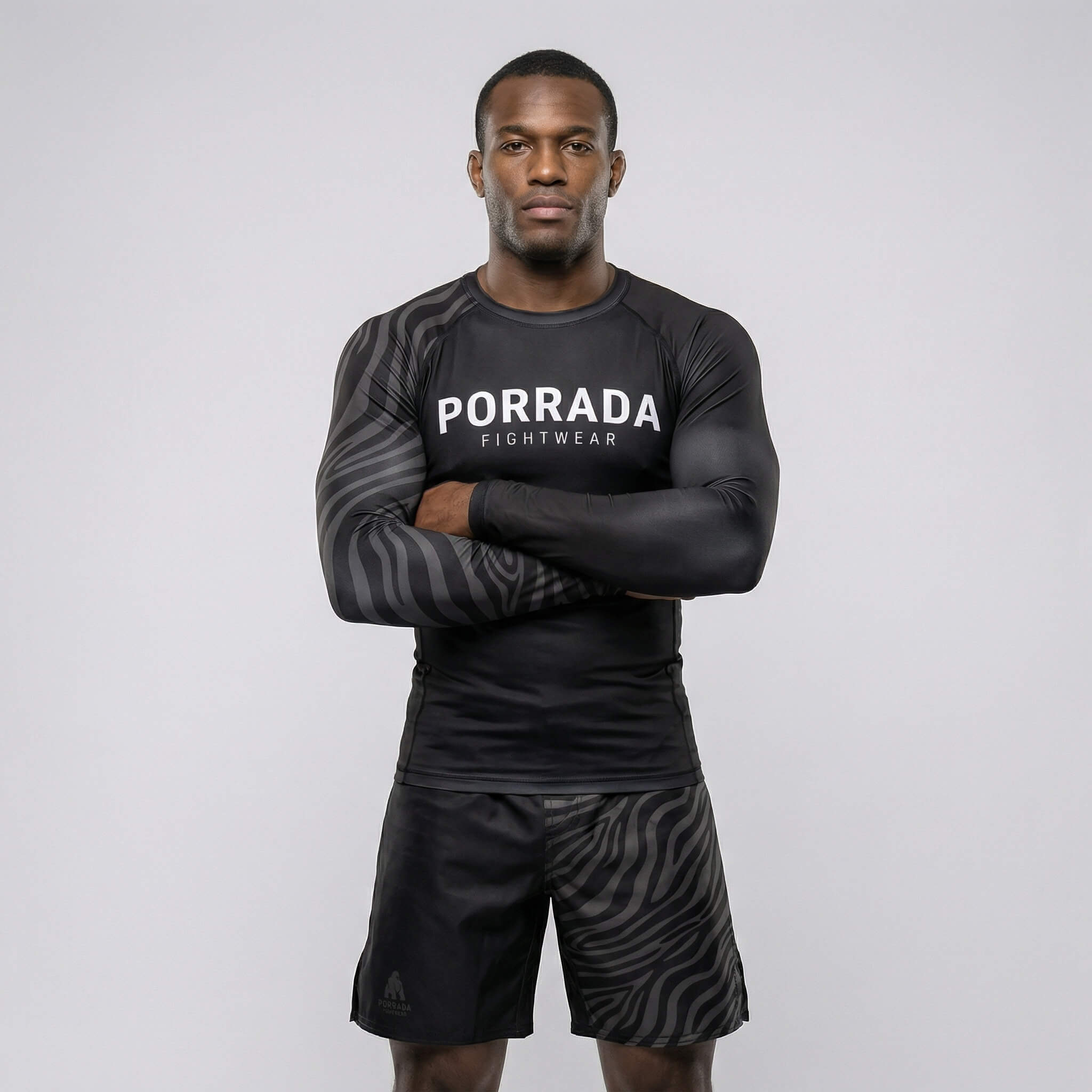 Long sleeve IBJJF black rank rash guard designed for no-gi tournaments