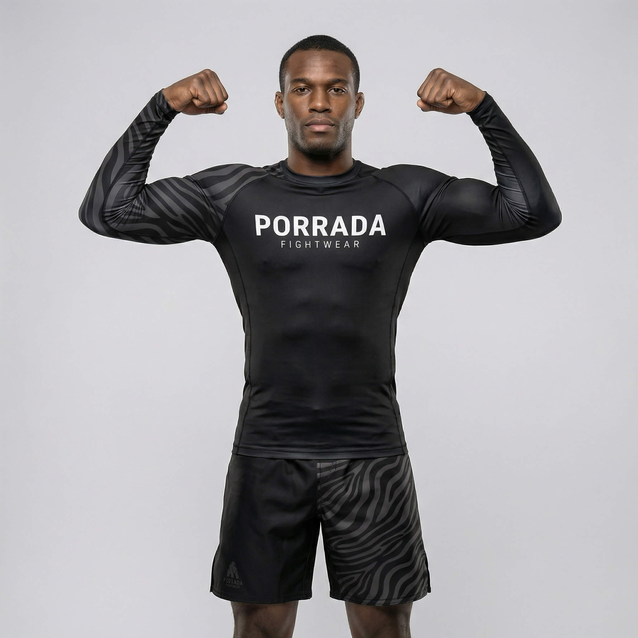 IBJJF-compliant black ranked long sleeve rash guard for BJJ and MMA