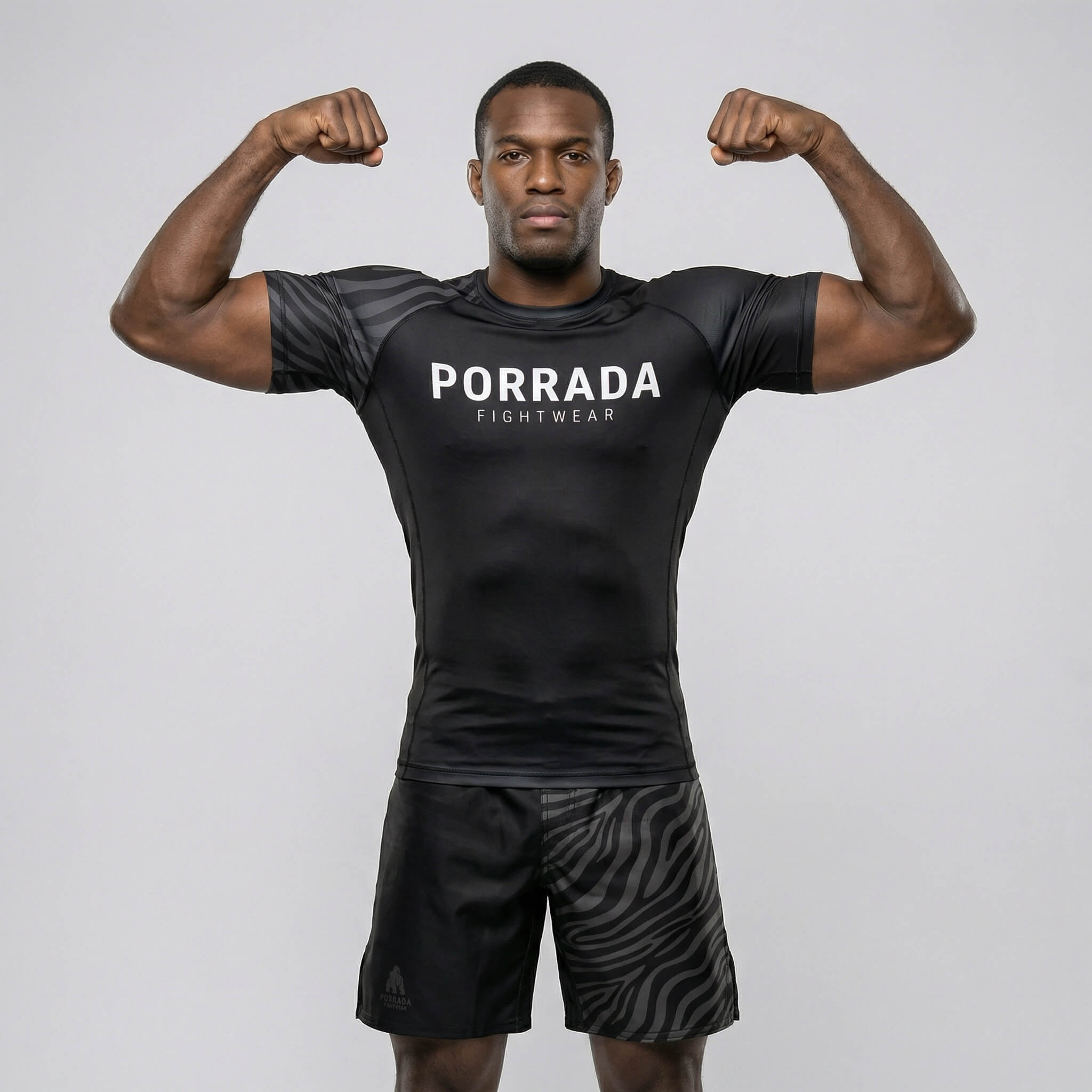 Performance short sleeve IBJJF black ranked rash guard for grappling