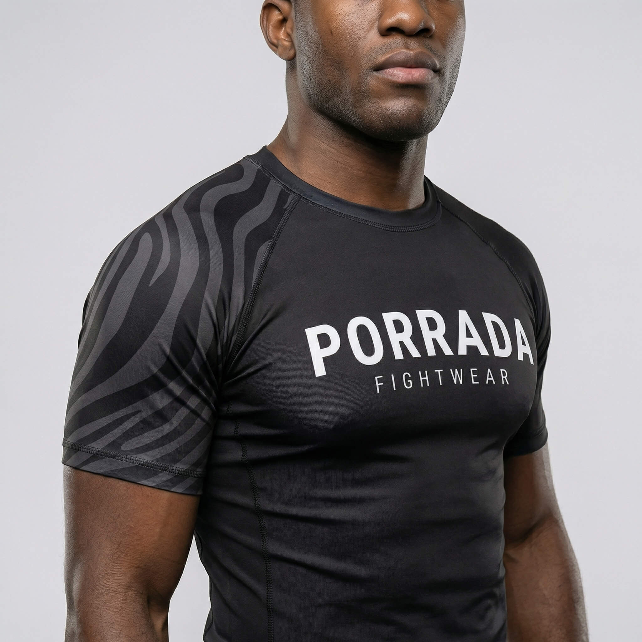 IBJJF black ranked short sleeve rash guard for BJJ and MMA competition